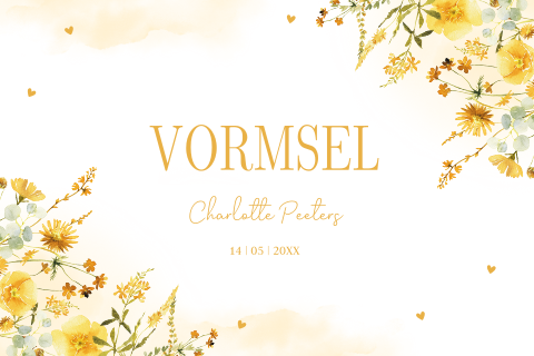 Uitnodiging vormsel meisje watercolour bloemen geel