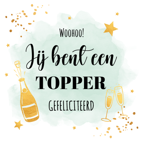 Felicitatie kaart geslaagd diploma waterverf groen goudlook champagne