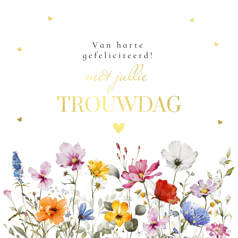 Felicitatie kaart huwelijk jubileum 40 jaar getrouwd bloemen goudfolie