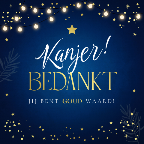 Zakelijke kerstkaart topper bedankt medewerker blauw goudfolie sterren