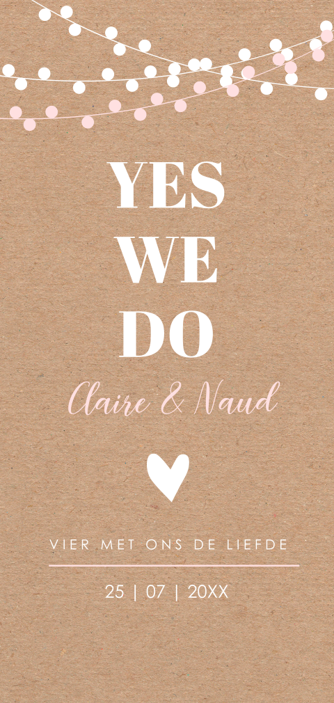 Trouwkaart langwerpig kraft look slingers