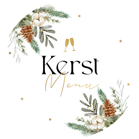 Kerstmenukaart rond kersttakjes goudfolie