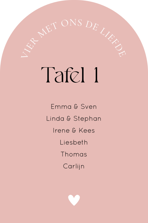 Tafelkaart bruiloft namen boog roze