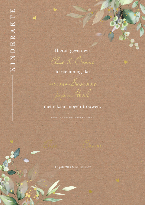 Kinderakte huwelijk botanisch groen bladeren kraftlook goudfolie