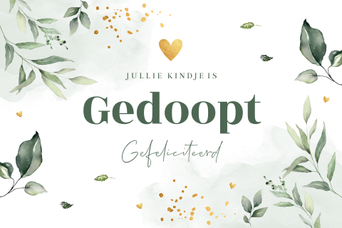 Felicitatie doop jongen botanisch bladeren groen floral