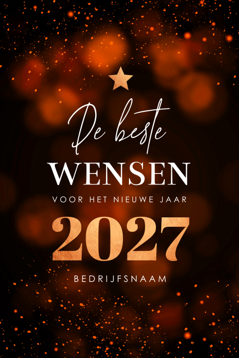 Zakelijke nieuwjaarskaart 2027 rood oranje zwart design koperlook