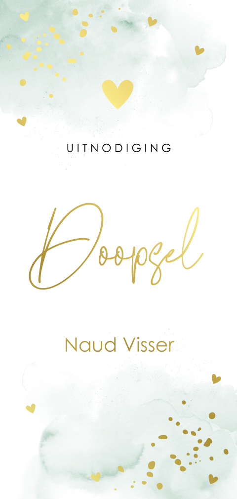 Doopkaart jongen waterverf mintgroen goudfolie