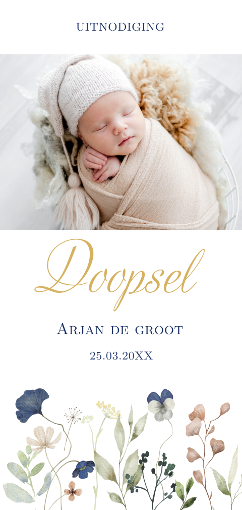 Doopkaart doop uitnodiging jongen wit botanisch bladeren foto