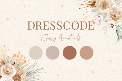 Dresscode kaartje huwelijk bohemian kleurenpalet neutrale kleuren