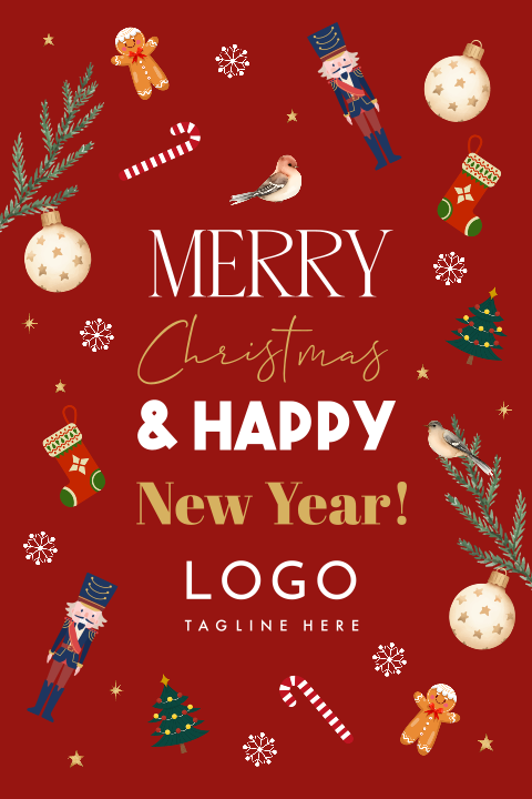 Zakelijke kerstkaart rood kerstfiguurtjes logo bedrijf