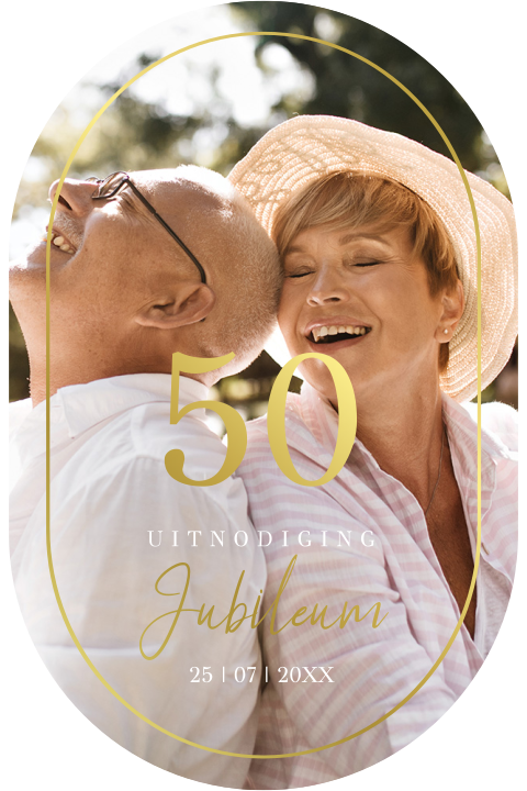 Jubileumkaart uitnodiging 50 jaar getrouwd foto ovaal goudfolie