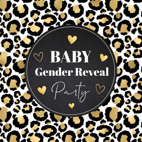 Uitnodiging baby gender reveal party panterprint goudlook
