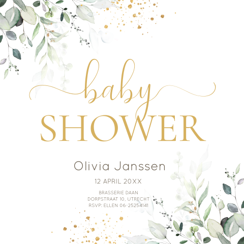 Babyshower uitnodiging botanisch groen bladeren