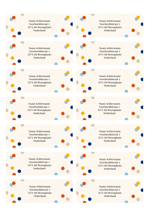 Adressticker gekleurde dots blauw | 14 stuks 97X34 mm