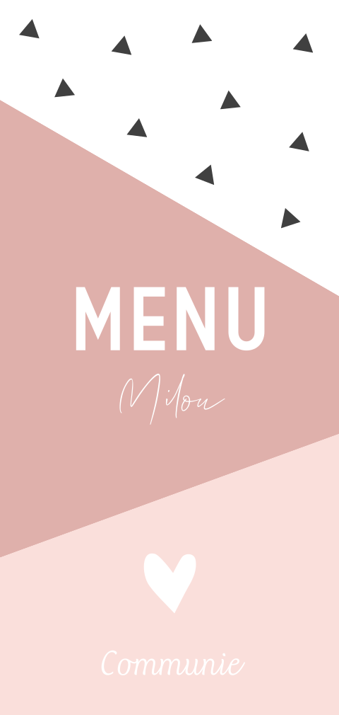 Menukaart communie geometrisch roze meisje