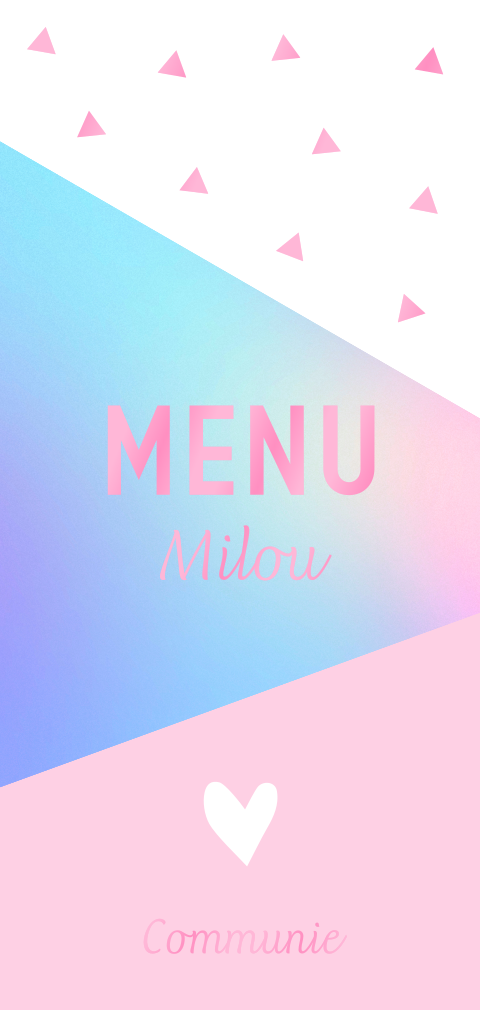 Menukaart communie geometrisch roze meisje hoogglans
