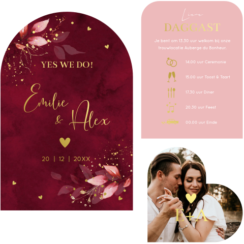 Labelkaart trouwkaart kerst rood golvende vorm