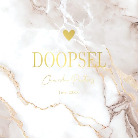Doop uitnodiging marmerlook beige goudfolie