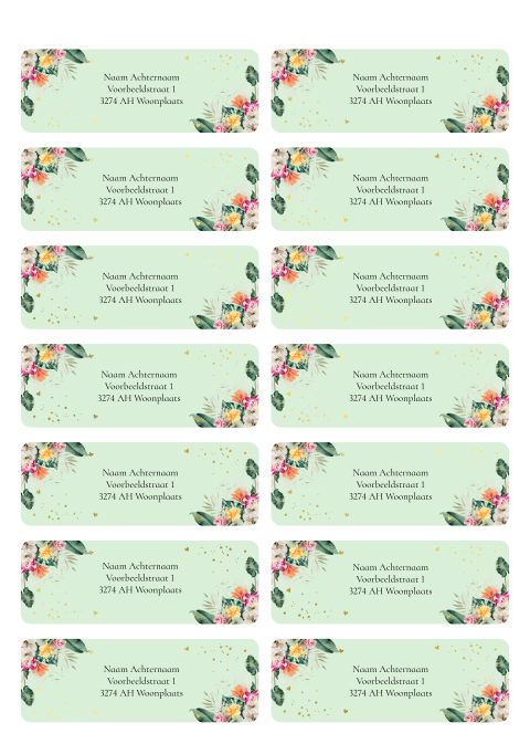 Adresstickers tropisch bloemen lichtgroen