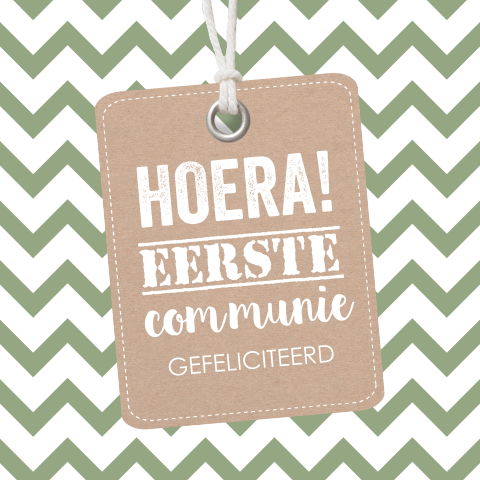 Felicitatie eerste communie kaart jongen zigzag print groen