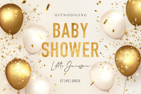 Babyshower uitnodiging ballonnen goudlook