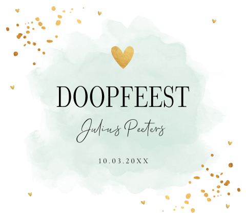 Doopkaart waterverf mintgroen goudlook