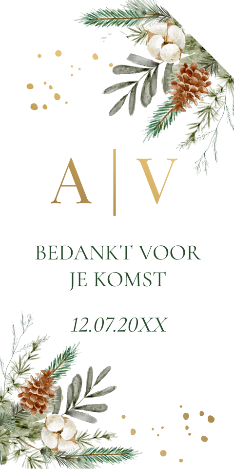 Labeltjes huwelijk kersttakjes groen goudfolie