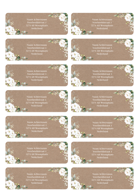 Adresstickers bloemen witte rozen kraftlook | 14 stuks 97X34 mm