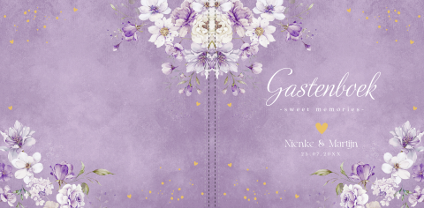 Gastenboek bruiloft paars bladeren botanisch