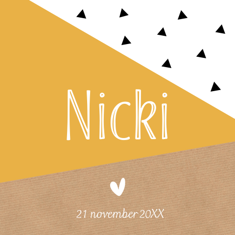 Geboortekaartje geometrisch okergeel driehoekjes