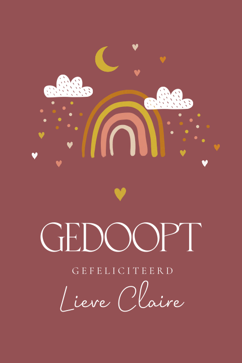 Felicitatie doop meisje regenboog wolkjes hartjes