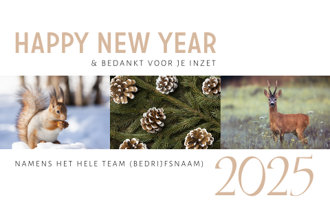 Nieuwjaarskaart zakelijk wit natuur dieren beige 2025