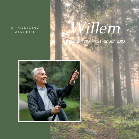 Rouwkaart bos landschap bomen groen met pad foto