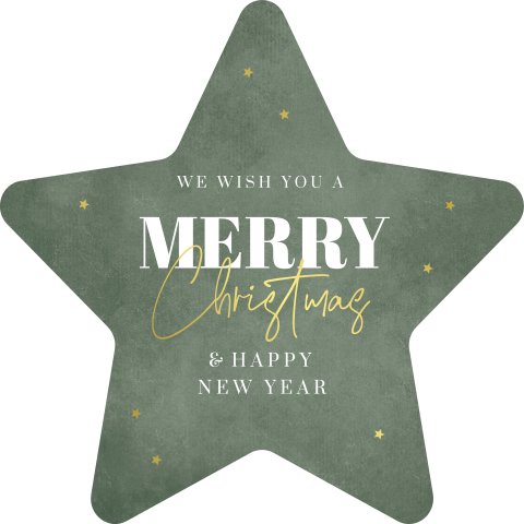Zakelijke kerstkaart groen ster vorm Merry Christmas goudfolie