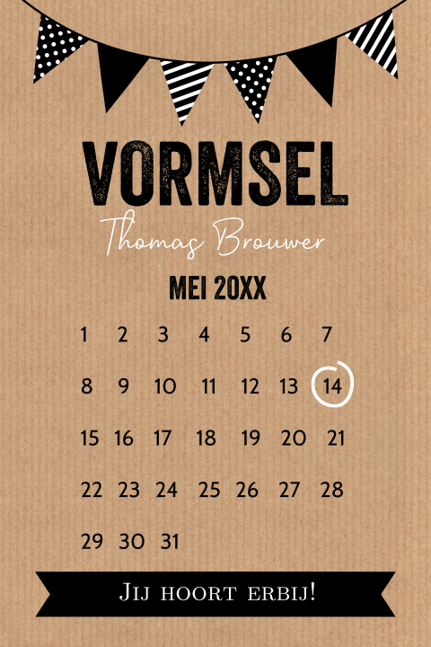 Uitnodiging vormsel kalender kraft jongen