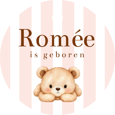 Rond label met lief beertje roze | 16 stuks