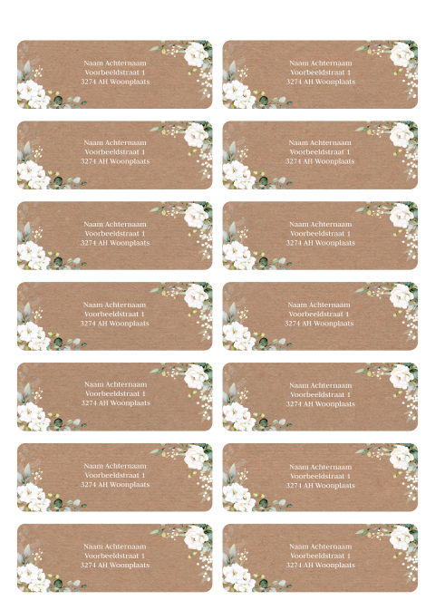 Adresstickers bloemen witte rozen kraftlook