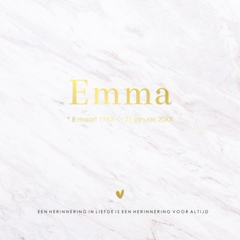 Rouwkaart met marmerlook wit en goudfolie