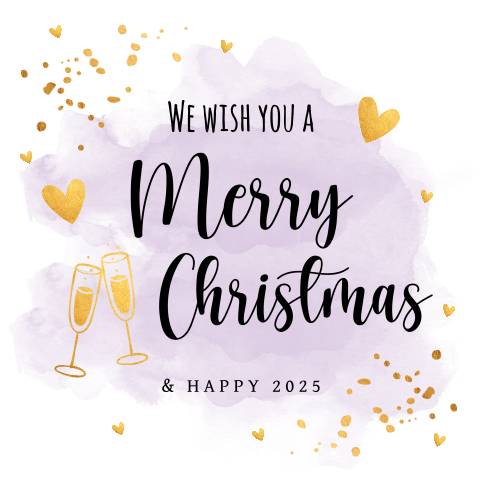 Kerstkaart waterverf paars goudlook confetti