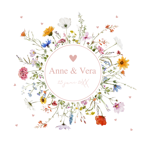 Geboortekaartje tweeling meisjes kleurrijke bloemenkrans