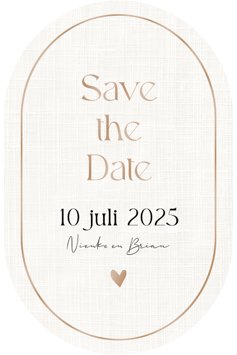 Save the Date kaart ovaal wit linnenlook hoogglans beige