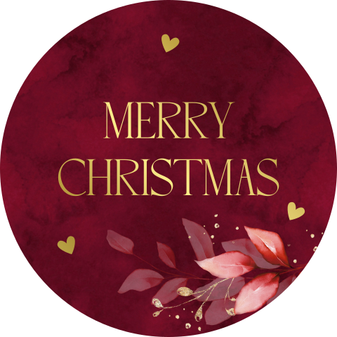 Kerst sluitsticker botanisch merry christmas rood goudfolie | 25 stuks