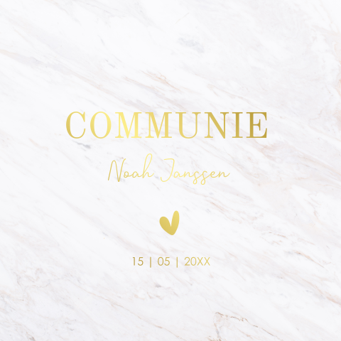 Communie uitnodiging wit marmerlook goudfolie