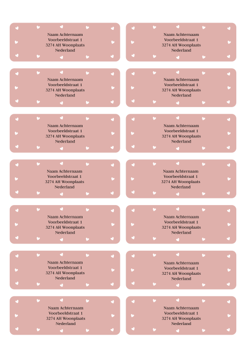 Adressticker oudroze hartjes | 14 stuks 97X34 mm