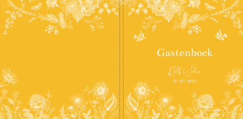 Gastenboek bruiloft geel botanisch bloemen vogels