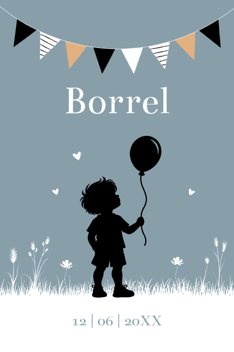 Babyborrel kaartje jongen blauw silhouet