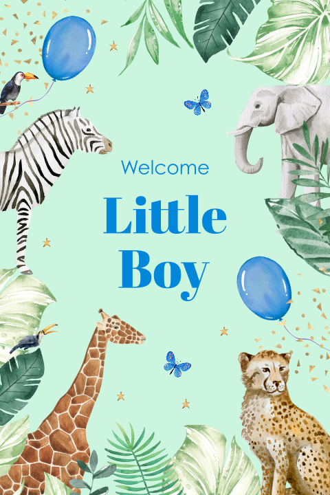Felicitatie geboorte zoon jungle dieren groen ballonnen