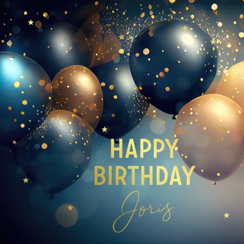 Verjaardagskaart man blauw ballonnen goudfolie