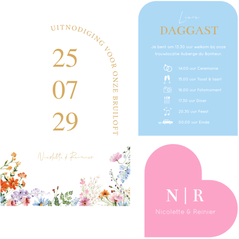 Trouwkaart labelkaart hartje bloemen Anemone | 11.4 × 17.1 cm