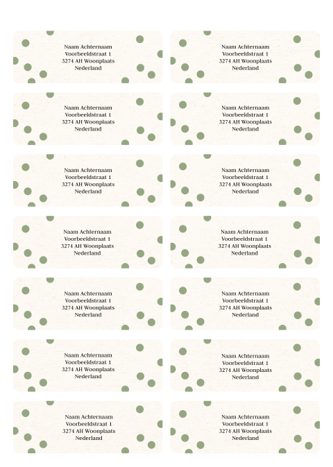 Adresstickers gekleurde dots olijfgroen | 14 stuks 97X34 mm